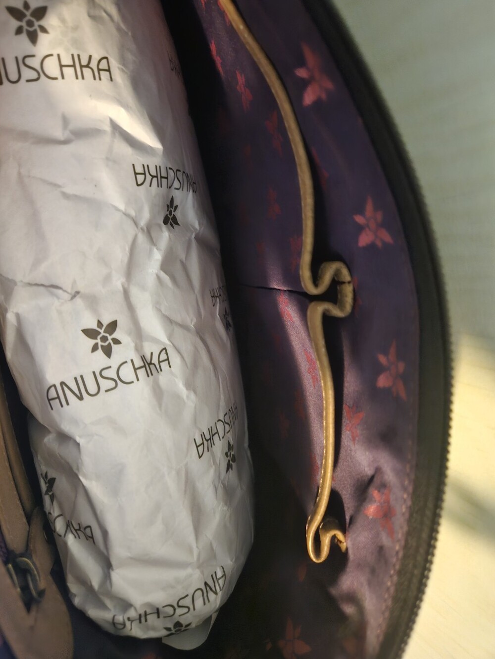 Anuschka Hand Painted Floral Guardian Angel Black and Pink Purse - Picture 6 of 14